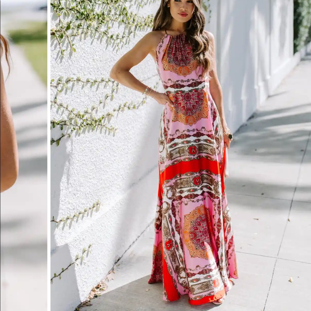 REINA PRINTED HALTER MAXI DRESS